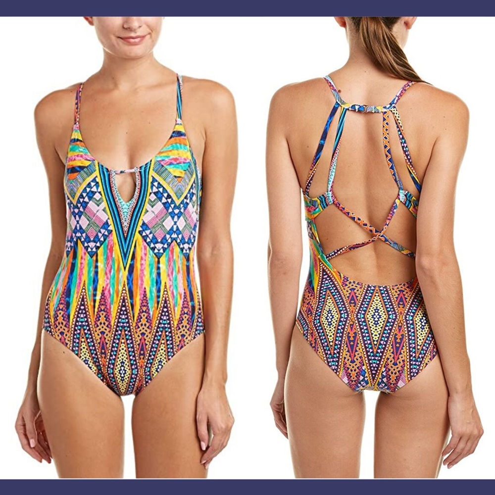 NEW La Blanca‎ Color Me Happy Strappy Back One-Piece Swimsuit [SZ 6 ]